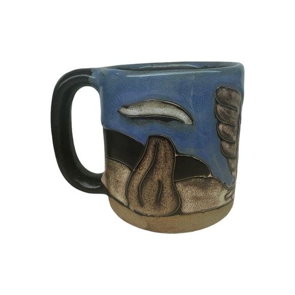 Mara Mexico Studio Art Pottery Stoneware Large Mug Eagle Mountains Trees Signed - Picture 7 of 10